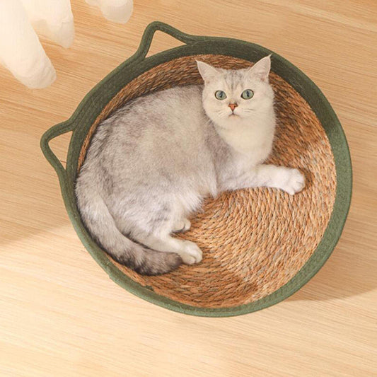 Panier rond tissé à la main pour chat, alliant confort et style