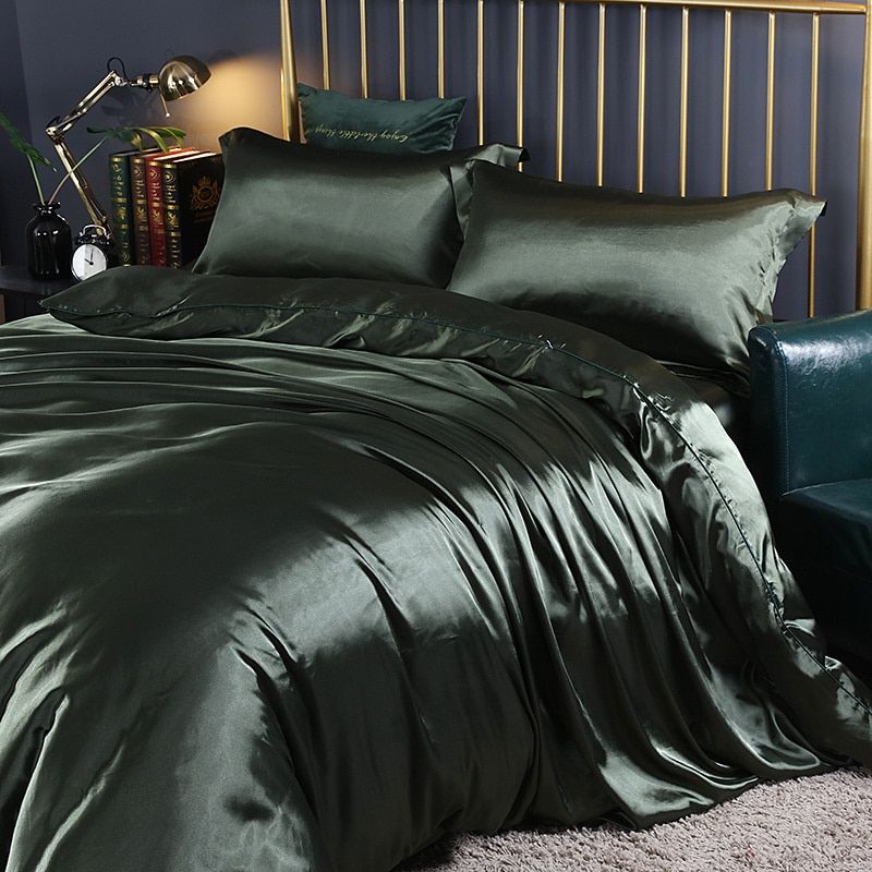 Ensemble de literie élégant en satin de soie 4 pièces comprenant une housse de couette, un drap-housse et des taies d'oreiller pour un confort ultime